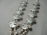 Rare Vintage Native American Navajo Green Turquoise Sterling Silver Squash Blossom Necklace-Nativo Arts