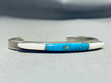 Thick Vintage Native American Navajo Turquoise Inlay Sterling Silver Inlay Bracelet-Nativo Arts