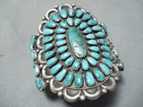 Striking Vintage Native American Navajo Turquoise Sterling Silver Cluster Bracelet Old-Nativo Arts