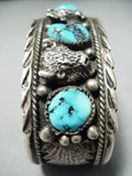 Detailed Buffalo Vintage Native American Navajo Turquoise Sterling Silver Bracelet-Nativo Arts