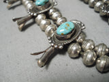 Vintage Native American Navajo Carico Lake Turquoise Sterling Silver Squash Blossom Necklace-Nativo Arts