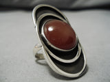 Fabulous Pat Reed Vintage Native American Navajo Domed Carnelian Sterling Silver Ring-Nativo Arts