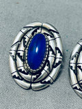 Fil Brown Striking Vintage Native American Navajo Lapis Sterling Silver Earrings-Nativo Arts