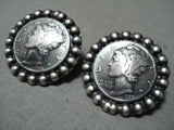 Exceptional Native American Taos Signed Silver Coins Earrings-Nativo Arts