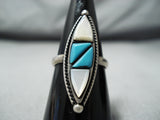 Superb Vintage Native American Navajo Turquoise Mother Of Pearl Sterling Silver Ring-Nativo Arts