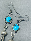 Amazing Vintage Native American Navajo Kingman Turquoise Sterling Silver Blossom Earrings-Nativo Arts