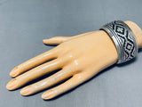 Authentic Vintage Native American Navajo Thomas Singer Sterling Silver Rug Bracelet-Nativo Arts