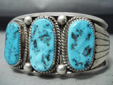 Expressive Vintage Native American Navajo Sleeping Beauty Turquoise Sterling Silver Bracelet-Nativo Arts