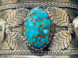 154 Grams Vintage Native American Navajo Spiderwbe Turquoise Sterling Silver Leaf Bracelet-Nativo Arts