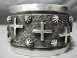 Native American Important Huge Ron Willie Cross Christian Sterling Silver Bracelet-Nativo Arts