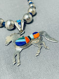 Quality Hand Tooled Vintage Native American Navajo Turquoise Sterling Silver Horse Necklace-Nativo Arts