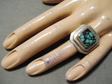 Heavy Thick Sturdy Vintage Native American Navajo Spiderweb Turquoise Sterling Silver Ring-Nativo Arts