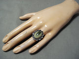 Amazing Vintage Native American Navajo Green Agate Sterling Silver Ring Old-Nativo Arts