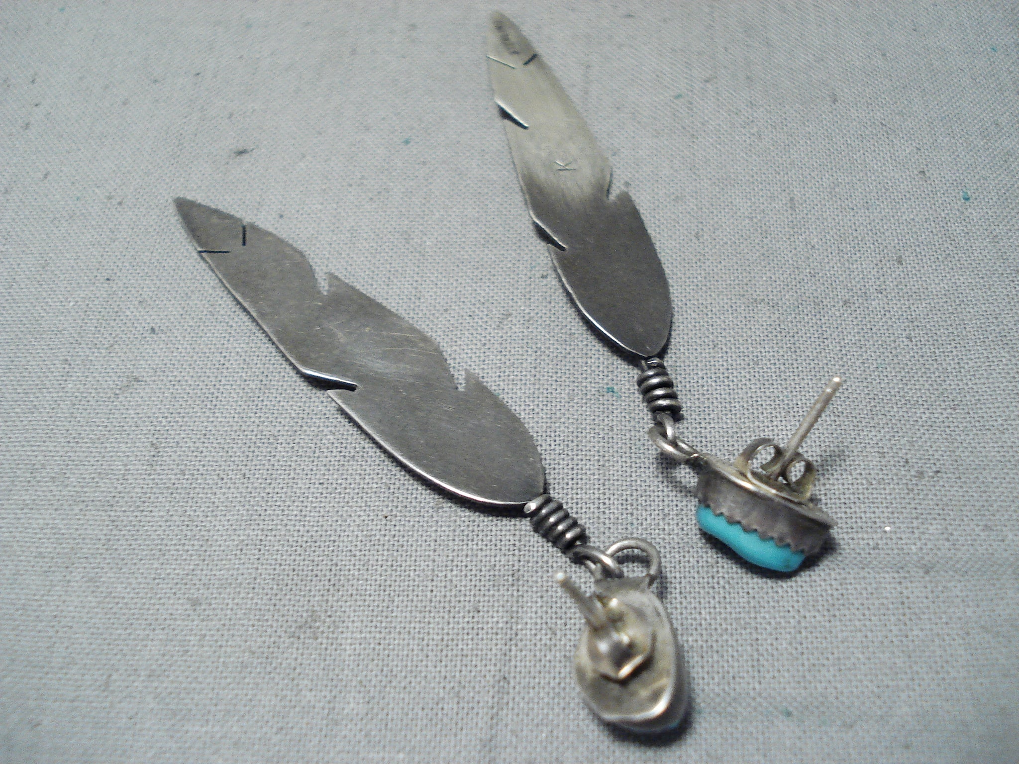 Native American Navajo Sleeping Beauty Turquoise hotsell Sterling Feather Earrings