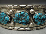 Chunky Dunky Blue Turquoise Vintage Native American Navajo Sterling Silver Bracelet-Nativo Arts