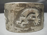 Huge Vintage Native American Navajo Dancing Kokopelli Sterling Silver Bracelet Old-Nativo Arts
