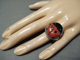 Rare Ladybug Native American Navajo Ben Begaye (d.) Turquoise Coral Sterling Silver Ring-Nativo Arts
