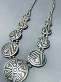 Native American One Of The Most Intricate Vintage Navajo Sterling Silver Geomtric Necklace-Nativo Arts