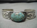Fabulous Vintage Native American Navajo Pilot Mountain Turquoise Sterling Silver Bracelet-Nativo Arts