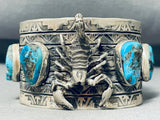 Symbolic 124 Gram Native American Navajo Turquoise Sterling Silver Scorpion Bracelet-Nativo Arts