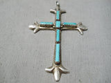 Incredible Vintage Native American Zuni Blue Gem Turquoise Sterling Silver Cross Old-Nativo Arts