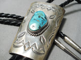 Magnificent Vintage Native American Navajo Vivid Blue Turquoise Sterling Silver Bolo Tie-Nativo Arts