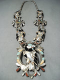 Native American Biggest Best Vintage Zuni Turquoise Owl Sterling Silver Squash Blossom Necklace-Nativo Arts