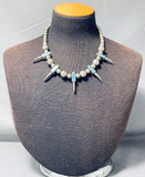 Distinctive Vintage Native American Navajo Old Kingman Turquoise Sterling Silver Necklace-Nativo Arts