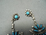 Exquisite Vintage Signed Native American Zuni Sleeping Beauty Turquoise Sterling Silver Earrings-Nativo Arts