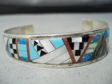 Rare Graduating Vintage Native American Navajo Turquoise Sterling Silver Bracelet Cuff-Nativo Arts