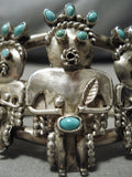 Opulent Vintage Native American Navajo Turquoise Sterling Silver Kachina Bracelet-Nativo Arts