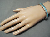 Remarkable Zuni Turquoise Inlay Sterling Silver Bracelet Native American-Nativo Arts