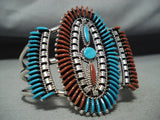 One Of The Best Native American Zuni Turquoise Coral Sterling Silver Bracelet-Nativo Arts