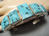 Exquisite Vintage Native American Navajo Squared Turquoise Sterling Silver Bracelet Old-Nativo Arts