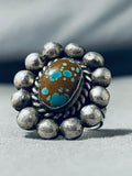 One Of The Most Unique Vintage Native American Navajo #8 Turquoise Sterling Silver Ring-Nativo Arts