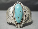Striking Vintage Native American Navajo Blue Gem Turquoise Sterling Silver Flanked Bracelet Old-Nativo Arts