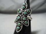 Very Old Green Mine Turquoise Vintage Native American Navajo Sterling Silver Ring Old-Nativo Arts