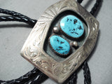 Superior Vintage Native American Navajo Sleeping Beauty Turquoise Sterling Silver Bolo Tie Old-Nativo Arts