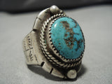 Remarkable Vintage Native American Navajo Thick Turquoise Sterling Silver Ring Old-Nativo Arts