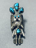 Native American Colossal Vintage Navajo Kachian Turquoise Sterling Silver Ring Old-Nativo Arts
