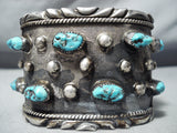 Husky Men's Vintage Native American Navajo Turquoise Sterling Silver Wide Bracelet Old-Nativo Arts