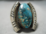 Huge Heavy Thick Vintage Native American Navajo Aqua Blue Turquoise Sterling Silver Ring Old-Nativo Arts