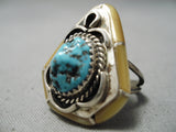 Unique Vintage Navajo Side Inlay Turquoise Sterling Silver Native American Ring-Nativo Arts
