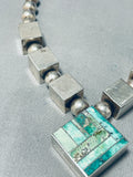 Very Rare Cubed Sterling Silver Vintage Native American Navajo Turquoise Necklace-Nativo Arts
