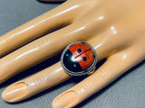 Ben Begaye (d.) Native American Navajo Turquoise Coral Sterling Silver Ladybug Ring-Nativo Arts