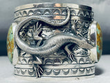 Huge Lizard Native American Royston Turquoise Sterling Silver Bracelet-Nativo Arts