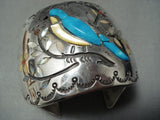 Best Vintage Native American Navajo Turquoise Bluejay Sterling Silver Bird Bracelet-Nativo Arts