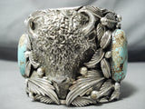 Native American 224 Gram Massive Buffalo #8 Turquoise Sterling Silver Bracelet-Nativo Arts