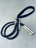 Extremely Intricate Native American Navajo Hand Carved Sterling Silver Geomtric Bolo Tie-Nativo Arts
