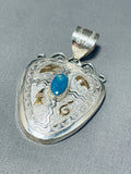 Superb Native American Navajo Signed Kingman Turquoise Sterling Silver 12kgf Pendant-Nativo Arts